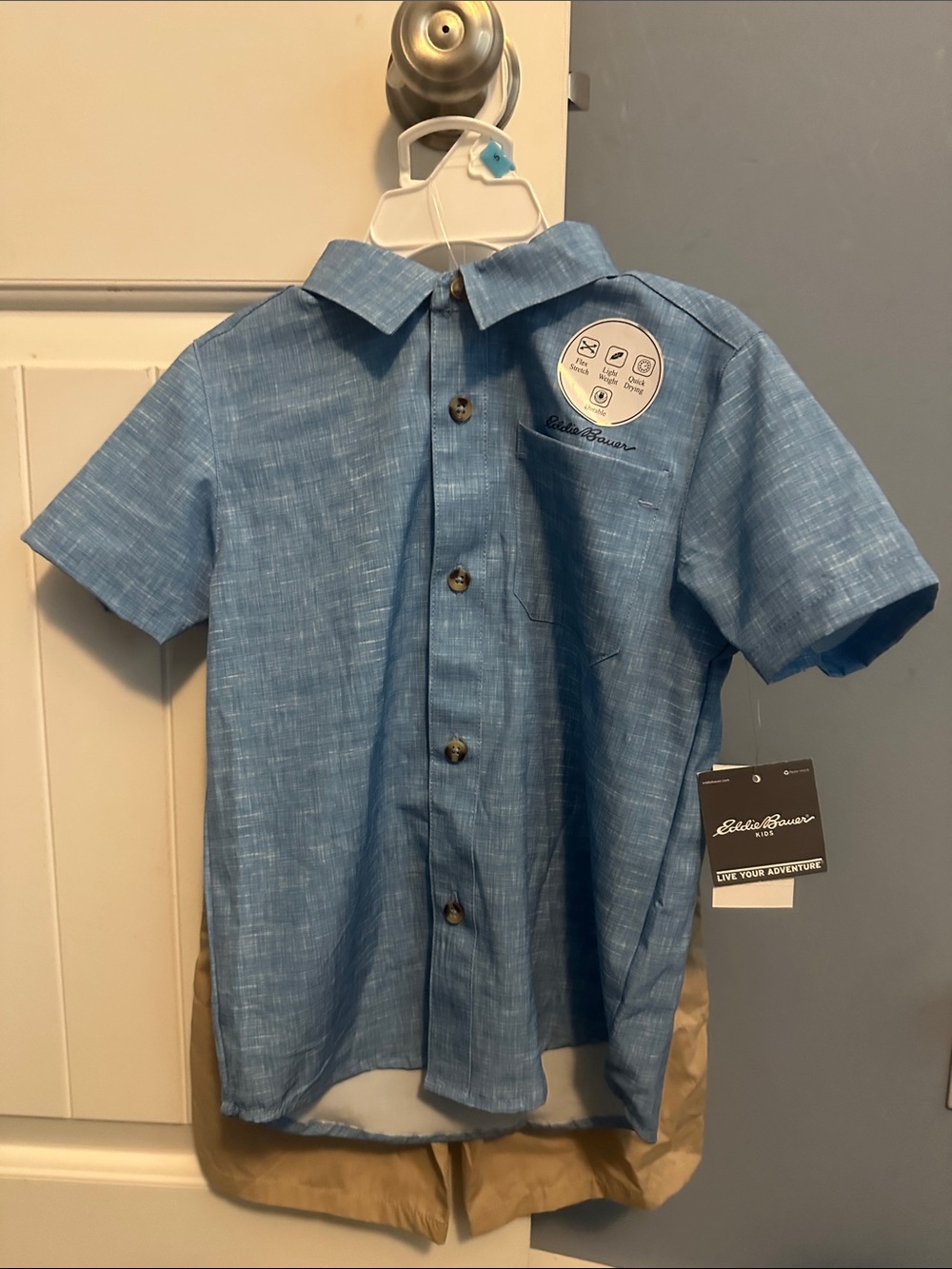 Eddie Bauer Light Blue Short-Sleeve Button-Down Shirt
